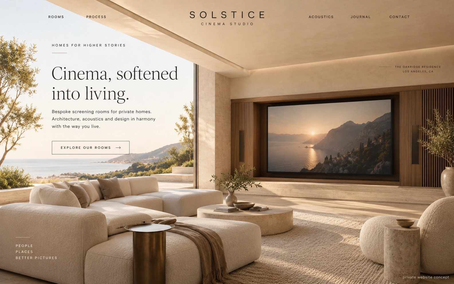 Solstice Cinema Studio website with a lighter home cinema design