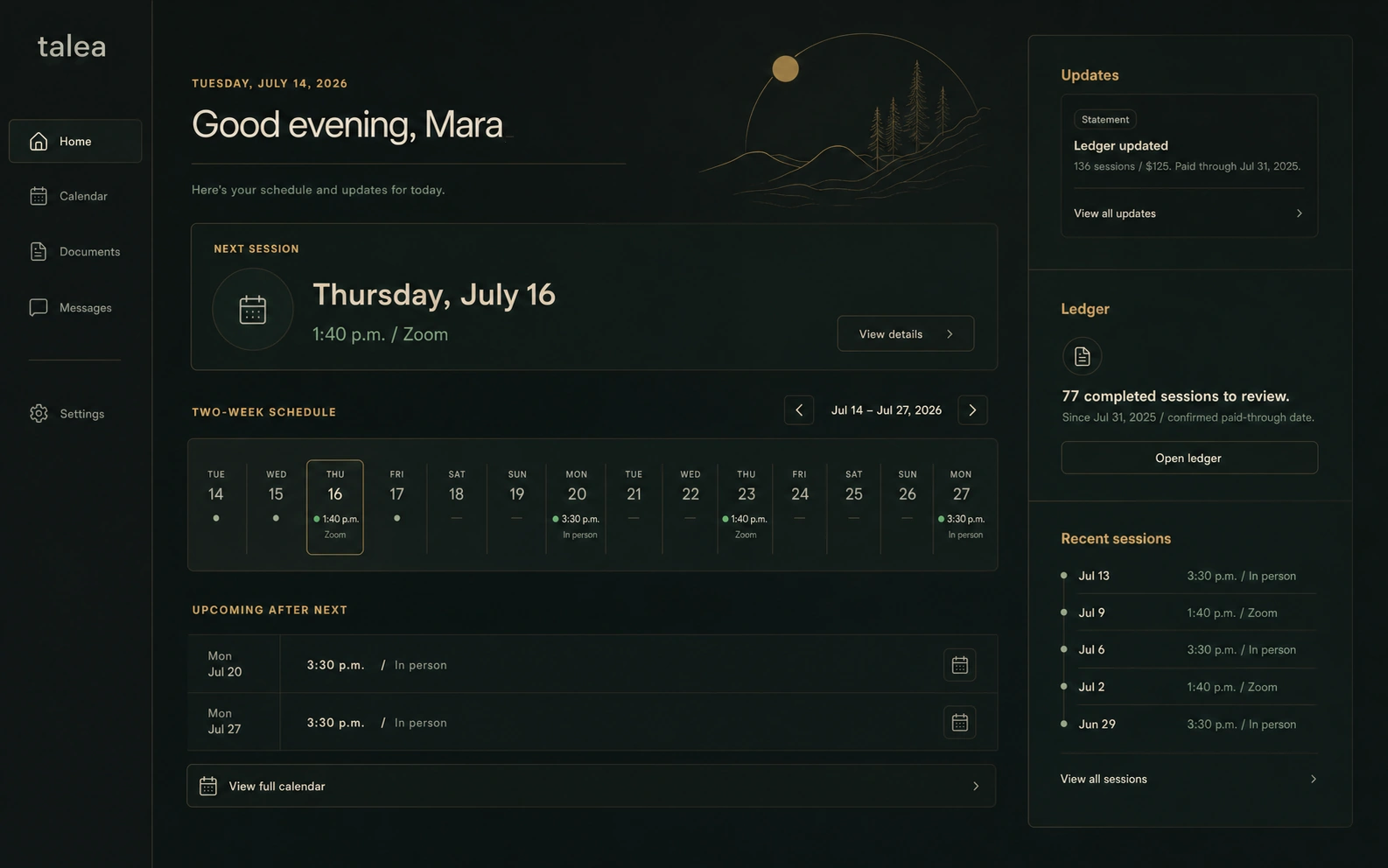 Talea calm scheduling and account administration platform