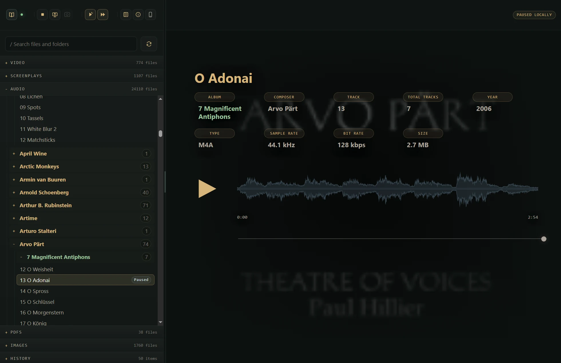 Media OS desktop audio library and playback interface